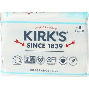 3 Bars Kirk's 100% Premium Coconut Oli Gentle Castile Soap - Fragrance Free